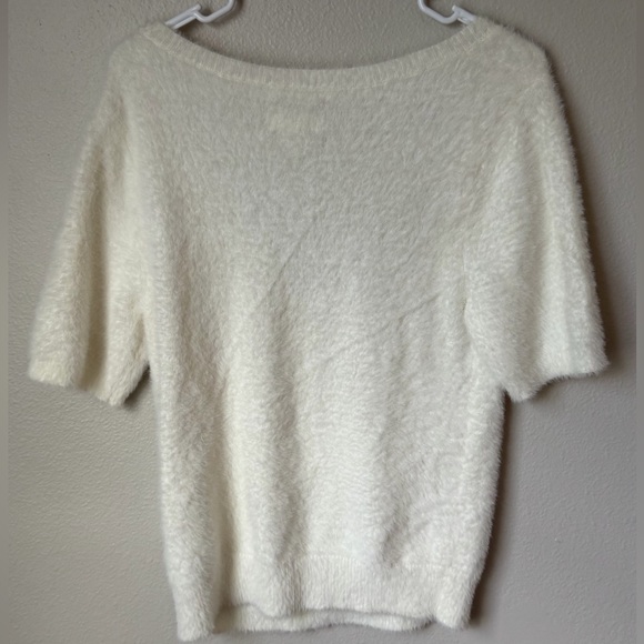 Anthropologie Cream Scoop Neck Eyelash Short Sleeve Sweater Women’s M Minimalist - Picture 5 of 6